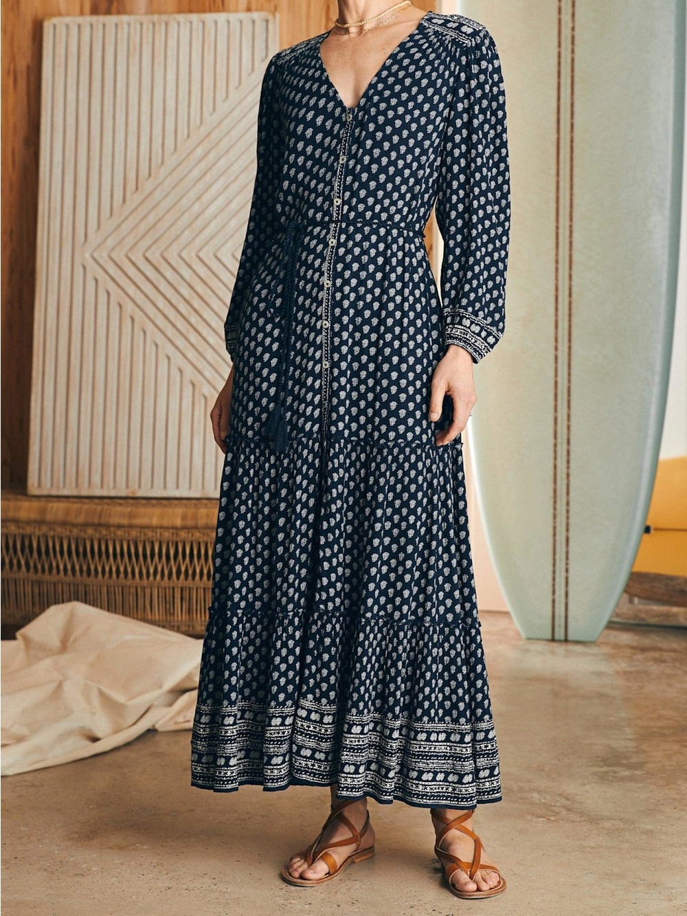 Orinda Long Sleeve Maxi Dress in Lotus Floral Print